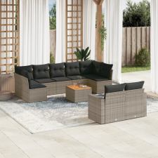 vidaXL 10 részes szürke polyrattan kerti ülőgarnitúra párnákkal kerti bútor