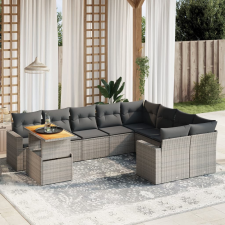 vidaXL 10 részes szürke polyrattan kerti ülőgarnitúra párnákkal kerti bútor