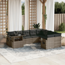 vidaXL 10 részes szürke polyrattan kerti ülőgarnitúra párnákkal kerti bútor