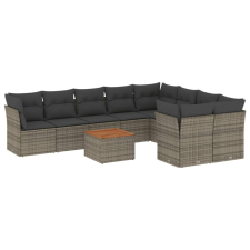 vidaXL 10 részes szürke polyrattan kerti ülőgarnitúra párnákkal (3223820) kerti bútor