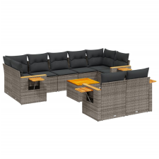 vidaXL 10 részes szürke polyrattan kerti ülőgarnitúra párnákkal (3227159) kerti bútor