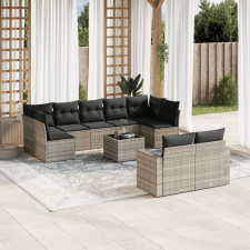 vidaXL 10 részes világosszürke polyrattan kerti ülőgarnitúra párnákkal kerti bútor
