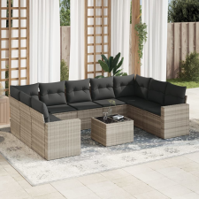 vidaXL 10 részes világosszürke polyrattan kerti ülőgarnitúra párnákkal kerti bútor