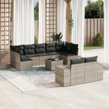 vidaXL 10 részes világosszürke polyrattan kerti ülőgarnitúra párnákkal kerti bútor