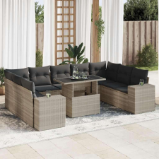 vidaXL 10 részes világosszürke polyrattan kerti ülőgarnitúra párnákkal kerti bútor