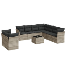 vidaXL 10 részes világosszürke polyrattan kerti ülőgarnitúra párnákkal (3217852) kerti bútor