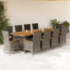  vidaXL 11 darabos kerti bútorgarnitúra párnákkal, szürke PE rattan kerti bútor