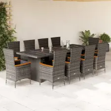  vidaXL 11 darabos kerti bútorgarnitúra párnákkal, szürke PE rattan kerti bútor