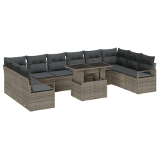 vidaXL 11 darabos Kerti Sofa Szett Párnákkal Szürke Poli Rattan (3357632) kerti bútor