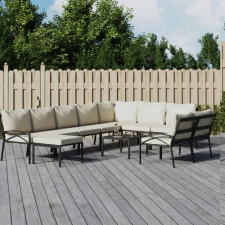 vidaXL 11-részes acél kerti ülőgarnitúra homokszínű párnákkal kerti bútor