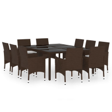 vidaXL 11 részes barna kültéri polyrattan étkezőgarnitúra (3095932) kerti bútor