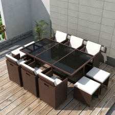 vidaXL 11-részes barna kültéri polyrattan étkezőszett párnákkal kerti bútor