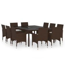 vidaXL 11 részes barna polyrattan kerti étkezőgarnitúra (3058565) kerti bútor