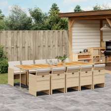 vidaXL 11 részes bézs polyrattan kerti étkezőgarnitúra párnákkal kerti bútor