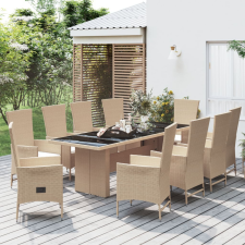 vidaXL 11 részes bézs polyrattan kerti étkezőgarnitúra párnákkal kerti bútor