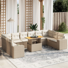 vidaXL 11 részes bézs polyrattan kerti ülőgarnitúra párnákkal kerti bútor
