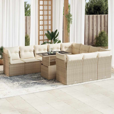 vidaXL 11 részes bézs polyrattan kerti ülőgarnitúra párnákkal kerti bútor