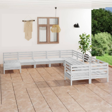 vidaXL 11 részes fehér tömör fenyőfa kerti bútorgarnitúra kerti bútor