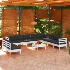 vidaXL 11 részes fehér tömör fenyőfa kerti ülőgarnitúra párnákkal kerti bútor