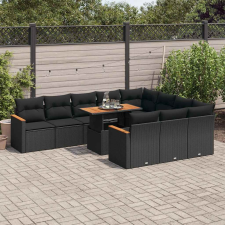 vidaXL 11 részes fekete polyrattan akácfa kerti ülőgarnitúra párnákkal kerti bútor