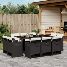 vidaXL 11 részes fekete polyrattan kerti étkezőgarnitúra párnákkal kerti bútor