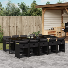 vidaXL 11 részes fekete polyrattan kerti étkezőgarnitúra párnákkal kerti bútor