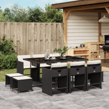vidaXL 11 részes fekete polyrattan kerti étkezőgarnitúra párnákkal kerti bútor