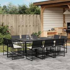 vidaXL 11 részes fekete polyrattan kerti étkezőgarnitúra párnákkal kerti bútor