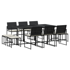 vidaXL 11 részes fekete polyrattan kerti étkezőgarnitúra párnákkal kerti bútor