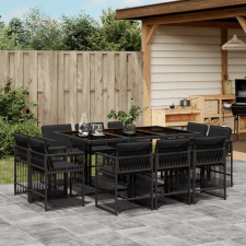 vidaXL 11 részes fekete polyrattan kerti étkezőgarnitúra párnákkal kerti bútor