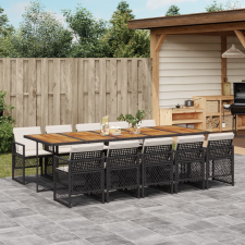 vidaXL 11 részes fekete polyrattan kerti étkezőgarnitúra párnákkal kerti bútor