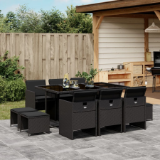 vidaXL 11 részes fekete polyrattan kerti étkezőgarnitúra párnákkal kerti bútor