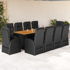 vidaXL 11 részes fekete polyrattan kerti étkezőgarnitúra párnákkal kerti bútor