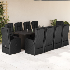 vidaXL 11 részes fekete polyrattan kerti étkezőgarnitúra párnákkal kerti bútor