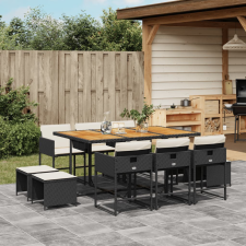 vidaXL 11 részes fekete polyrattan kerti étkezőgarnitúra párnákkal kerti bútor