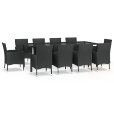 vidaXL 11 részes fekete polyrattan kerti étkezőgarnitúra párnákkal (3187331) kerti bútor
