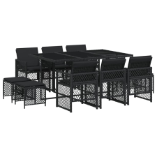 vidaXL 11 részes fekete polyrattan kerti étkezőgarnitúra párnákkal (3210787) kerti bútor
