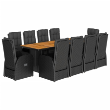 vidaXL 11 részes fekete polyrattan kerti étkezőgarnitúra párnákkal (3277636) kerti bútor