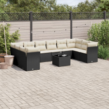 vidaXL 11 részes fekete polyrattan kerti ülőgarnitúra párnákkal kerti bútor