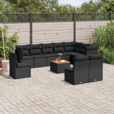 vidaXL 11 részes fekete polyrattan kerti ülőgarnitúra párnákkal kerti bútor