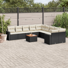 vidaXL 11 részes fekete polyrattan kerti ülőgarnitúra párnákkal kerti bútor