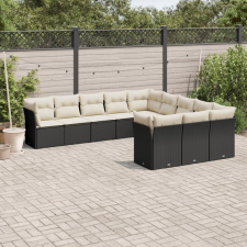 vidaXL 11 részes fekete polyrattan kerti ülőgarnitúra párnákkal kerti bútor