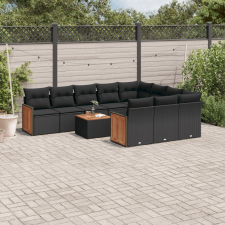 vidaXL 11 részes fekete polyrattan kerti ülőgarnitúra párnákkal kerti bútor