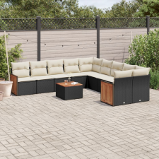vidaXL 11 részes fekete polyrattan kerti ülőgarnitúra párnákkal kerti bútor