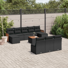 vidaXL 11 részes fekete polyrattan kerti ülőgarnitúra párnákkal kerti bútor