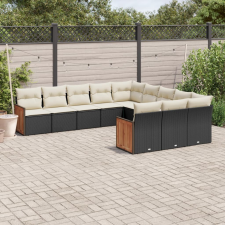 vidaXL 11 részes fekete polyrattan kerti ülőgarnitúra párnákkal kerti bútor