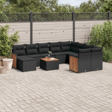 vidaXL 11 részes fekete polyrattan kerti ülőgarnitúra párnákkal kerti bútor