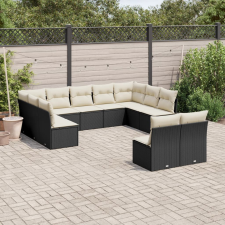 vidaXL 11 részes fekete polyrattan kerti ülőgarnitúra párnákkal kerti bútor