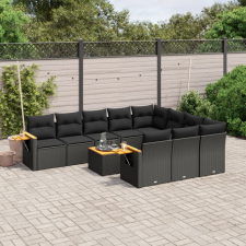 vidaXL 11 részes fekete polyrattan kerti ülőgarnitúra párnákkal kerti bútor