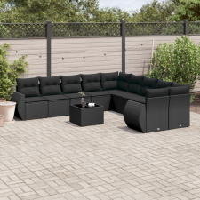 vidaXL 11 részes fekete polyrattan kerti ülőgarnitúra párnákkal kerti bútor